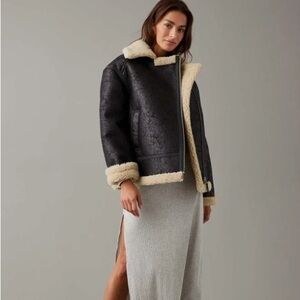 American Eagle Oversized Shearling Moto Jacket - LARGE